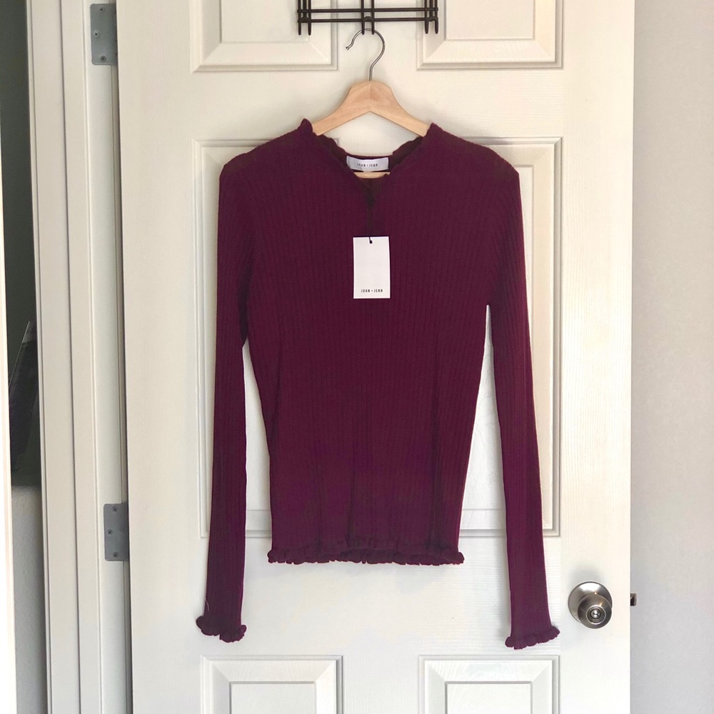 John + Jenn Line Ruffle Trim Ribbed Knit Sweater - Picture 3 of 5